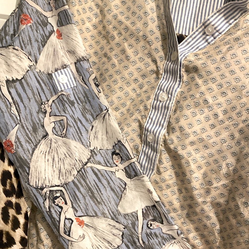 Rare L.P.O. Laurence Maneo Anthropologie Ballerina Leopard Silk Button Down